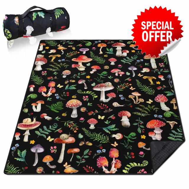 treasurel Mushroom Picnic Blankets Waterproof Foldable