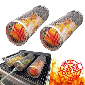 Grill Basket 2PCS Rolling Grilling Baskets For Outdoor Grilling