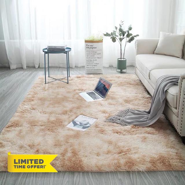 Tie Dye Gradient Long Velvet Living Room Plush Carpet 4x6 Children's Room Bed Plush Floor Mat (Camel