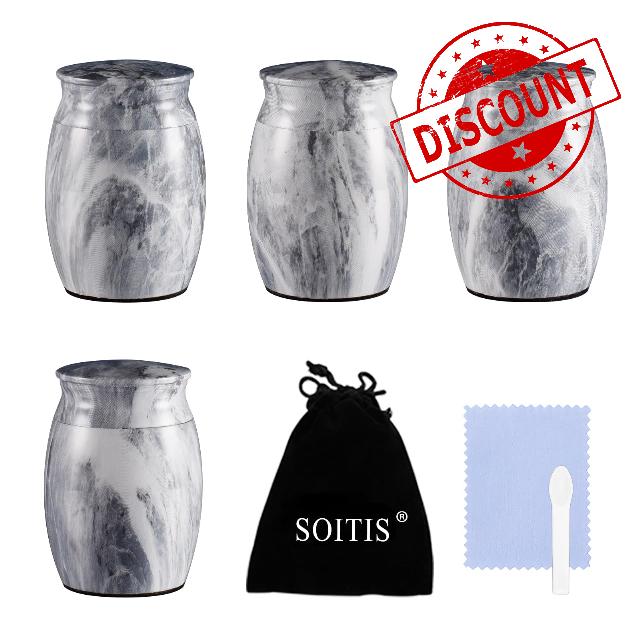 SOITIS Gray Marbling Small Urns Small Keepsake Urn for Human Ashes Mini Keepsake Urns for Ashes Small Cremation Urns for Ashes - Set of 4
