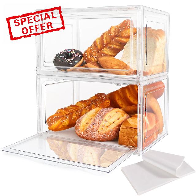 2PCS Large Bread Boxes with 100 Sheets of Greaseproof Paper