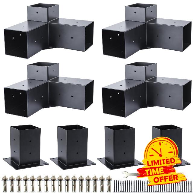Pergola Brackets Kit 4x4 - BRRIY 3-Way Right Angle Corner Bracket