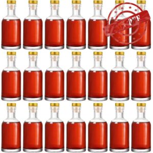 Dandat 24 Pack Clear Glass Liquor Bottles Whiskey Bottles with Cork 6 oz Empty Wine Bottles Bulk Clear Vodka Bottles for Homebrewing Vodka