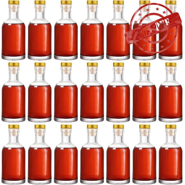 Dandat 24 Pack Clear Glass Liquor Bottles Whiskey Bottles with Cork 6 oz Empty Wine Bottles Bulk Clear Vodka Bottles for Homebrewing Vodka