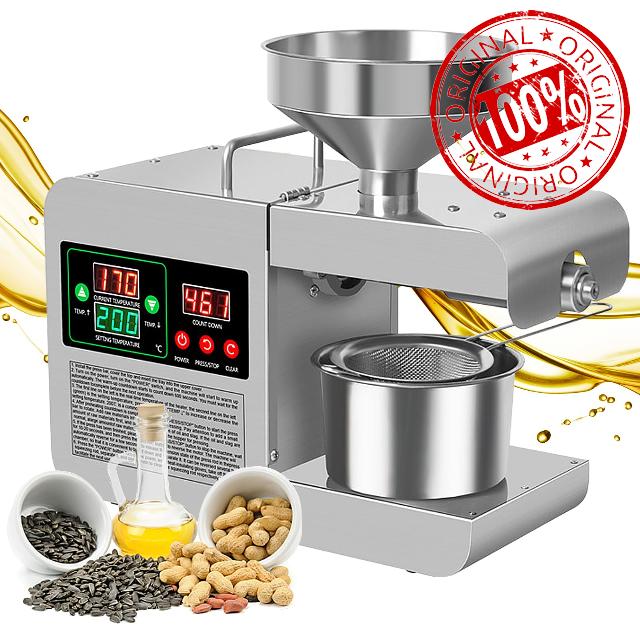 Electric Oil Press Machine 820W Automatic Oil Press Extractor Organic Oil Expeller Household Commercial Grade Stainless Steel Oil Press Machine 40-240℃ Temperature Adjustable