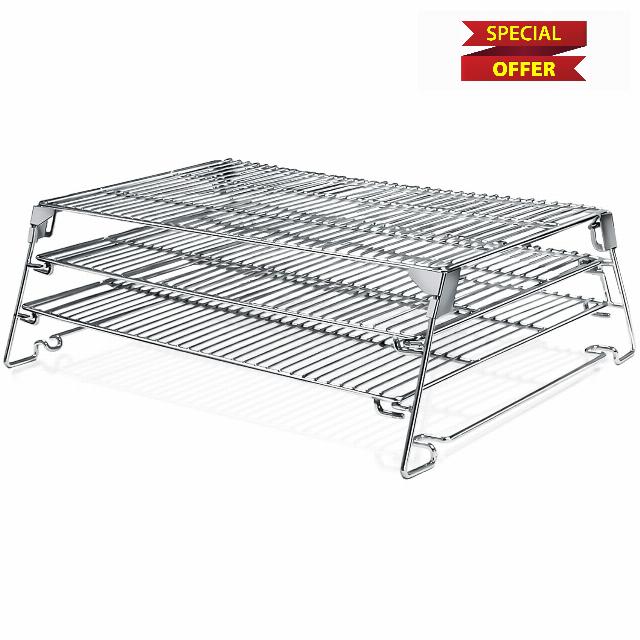 COMVIEE 3 Tiered Foldable Sliding Jerky Rack for Barrel Style Pellet Grills