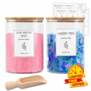 Laundry Pods Container with 1 Scoop & 12 Labels for Laundry Room Organization and Storage