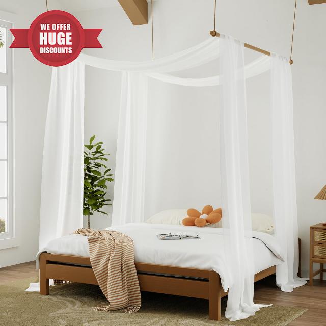 Hptmus Canopy Bed Curtains - 2 Panel Canopy for Bed in 52 x 228 Inch White Sheer Scarf Bed Canopy Drapes Bed Canopy Curtains Luxury Sheer Bed Canopy Scarf for Adult Girls Room Decor(Queen&Full