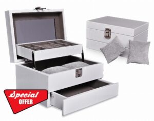 Elegant 3-Layer Wooden Jewelry Organizer Box with Mirror - Spacious Storage for Watches