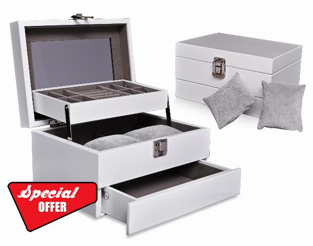 Elegant 3-Layer Wooden Jewelry Organizer Box with Mirror - Spacious Storage for Watches