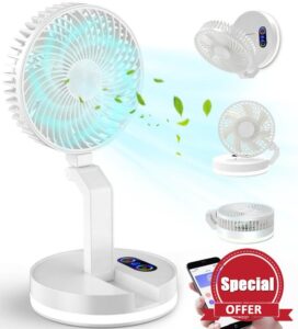 NESOVI Rechargeable Kitchen Toilet Fan: 180&deg; Foldable Silent Fan with App Control | Portable Battery Table Fan with 3 Speeds Light