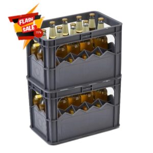 Beer Crate for 15 Bottles &ndash; Plastic Caddy Storage Box with Cells Divider &ndash; Cans Holder carrier Pack of 2 YOULIOULI