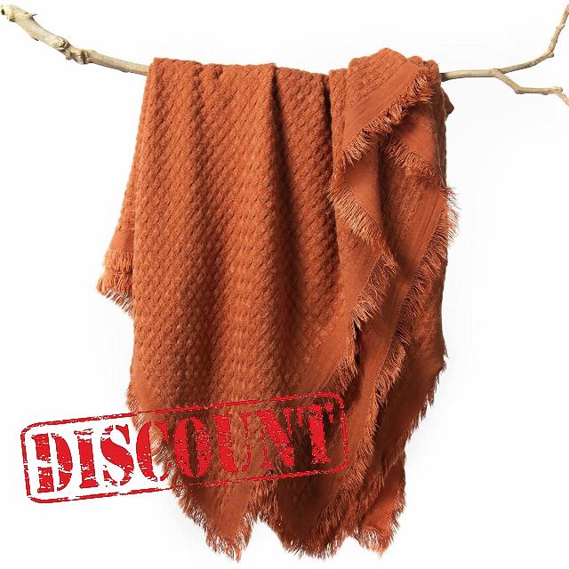 lifein Orange Throw Blanket for Couch - Soft Boho Knitted Farmhouse Throws