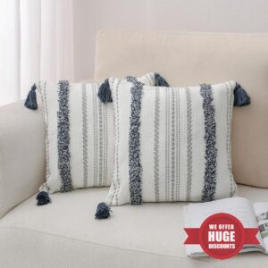 Zufudo Throw Pillow Covers with Tassels Set of 2 Cotton Boho Tufted Modern Farmhouse Decorative Pillows Cover for Couch