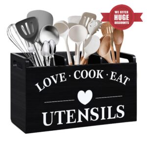 AiMQnLe Large Kithchen Utensil Holder for Countertop with 3 Compartments