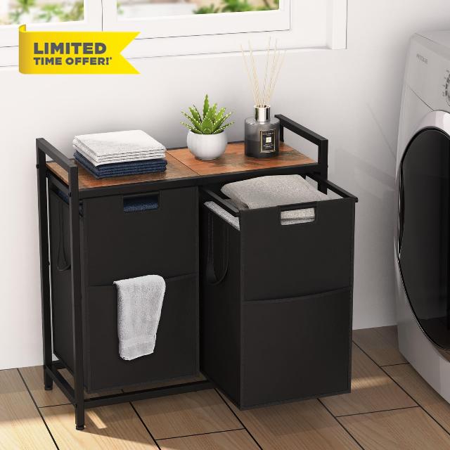 Kalzie laundry hamper 2 section with shelf