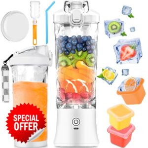 YIUOKAEI Portable Blender Personal Juicer - kitchen 21 oz USB Rechargeable 4000mAh Large Battery 6 Blades for Smoothies Shakes Baby Food and Proteins - Ideal for Home Office Gym Sports and Travel