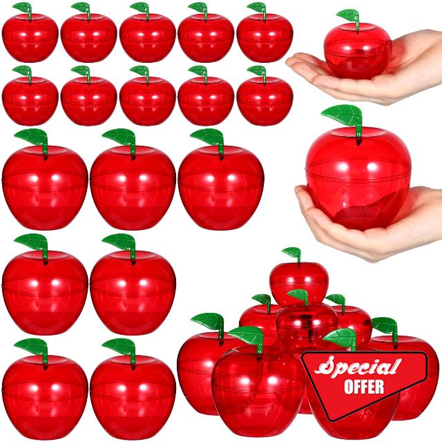 Tioncy 24 Pcs Large Plastic Apple Containers Red Apple Containers Bobbing Apple Teacher Apple Candy Cookie Jars Toy Containers for Gift Party Wedding Christmas Rosh Hashana Decorations Party Supplies