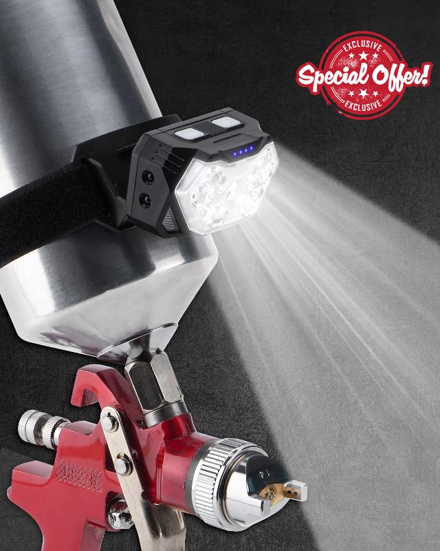 Racewill Paint Spary Gun Light - USB Rechargerable Automotive Paint Gun LED Light - 2500 Lumens Super Bright with 4 Mode - 45° Adjustables Body Paint Sprayer Attachment