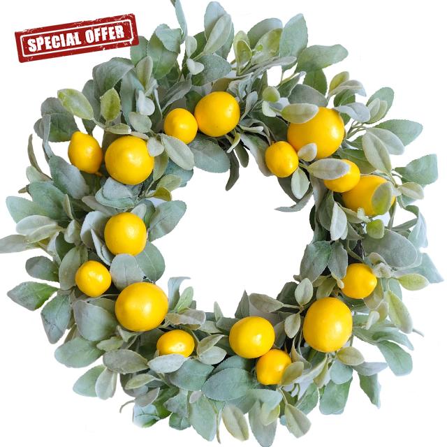 egolot 22 Inch Yellow Lemon Spring Summer Wreath for Front Door