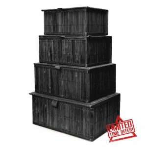 Storagether Wicker Basket With Lid Bamboo Storage Box for Shelf Bamboo Decor Storage Boxes With Lids-Rectangle Decorative Basket With Lid Organizer for Bedroom