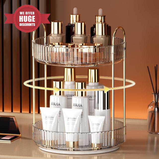 YCIA&DONE 360 Rotating Makeup Organizer and Storage for Vanity Countertop 2 Tiers