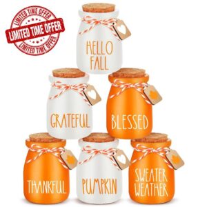 Umigy 6 Set Fall Mini Mason Jars Fall Tiered Tray Decor Leaf Small Glass Jars with Lids Wood Tags and String Mason Jars for Centerpieces Kitchen Table Party Supplies