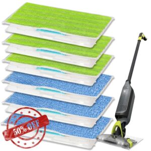 GVMM Reusable and Washable Mop Pad Refills Replacement for Shark Vacmop VM252 VM251 VM200 VM200C VM190 VM252C QM250 VM250 VC205 Hardwood Floor Vacuum Mops (3 PCS Blue+3PCS Green)