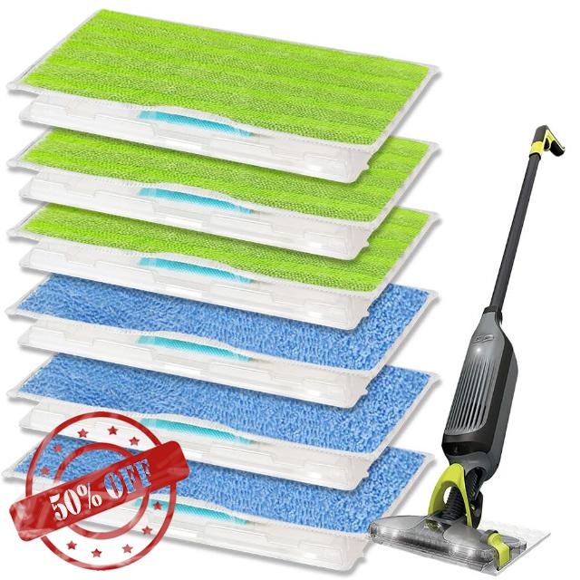 GVMM Reusable and Washable Mop Pad Refills Replacement for Shark Vacmop VM252 VM251 VM200 VM200C VM190 VM252C QM250 VM250 VC205 Hardwood Floor Vacuum Mops (3 PCS Blue+3PCS Green)