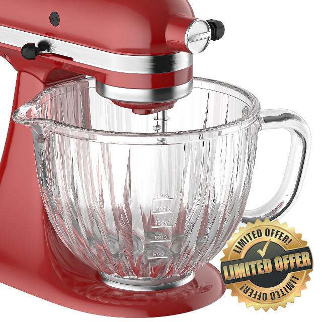 Glass Mixer Bowl for Kitchenaid 4.5-5QT Tilt-Head Stand Mixer