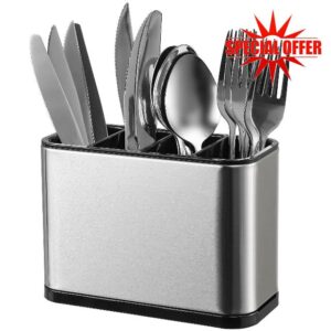 LIBODOUR Utensil Holder Utensil Crock Kitchen Utensil Organizer Stainless Steel Kitchen Utensils Silverware Caddy Large Capacity Flatware Caddy Spoon Spatula Utensil Storage For Kitchen Countertop