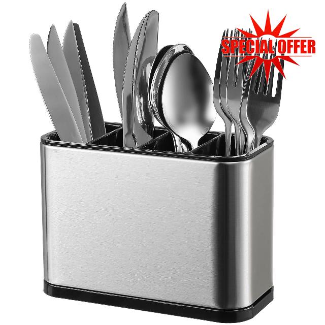 LIBODOUR Utensil Holder Utensil Crock Kitchen Utensil Organizer Stainless Steel Kitchen Utensils Silverware Caddy Large Capacity Flatware Caddy Spoon Spatula Utensil Storage For Kitchen Countertop