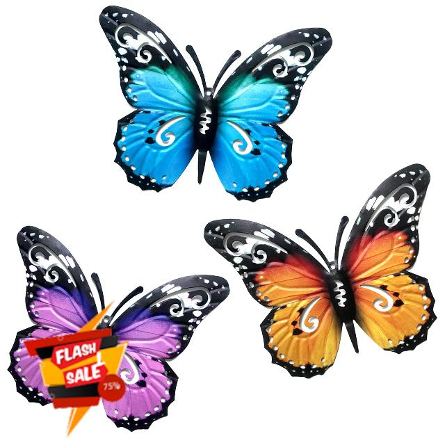 SUNNEKO 3Pieces Metal Butterfly Garden Ornaments Outdoor Large Outside Wall Arts Decorations for Garden Fences Yard Sheds Hanging