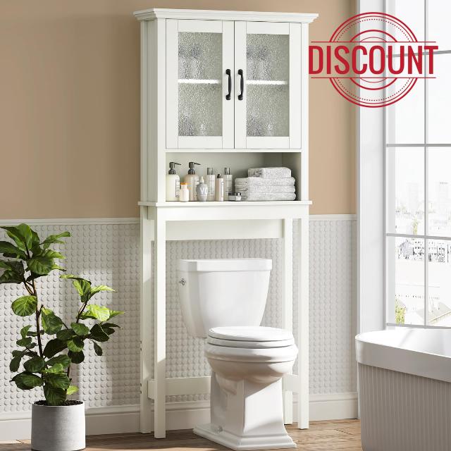 MXARLTR Over The Toilet Storage Cabinet with Tempered Glass Doors