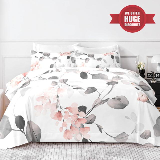 HCORA King Size Sheets - Floral Print - Luxury 90GSM Brushed Microfiber Bed Sheets - Breathable Cooling Sheets for King Size Bed - 16" Deep Pocket