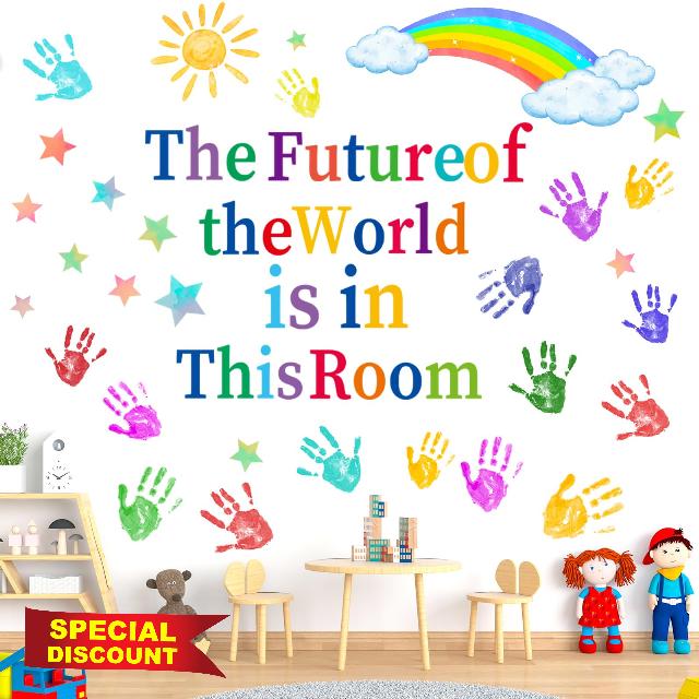 Colorful Inspirational Quotes Wall Decals Vinyl Paint Splatter Handprint Wall Stickers Motivational Sticker Positive Saying Wall Decals for Classroom School Kids Bedroom Playroom Nursery Wall Decor