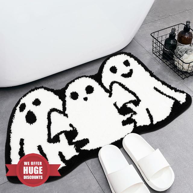 Halloween Bath Mat Ghost Tufted Rug Non Slip Floor Mat for Bathroom Kitchen Plush Rug Soft Absorbent Bath Tub Carpet Room Decor Halloween Supplies