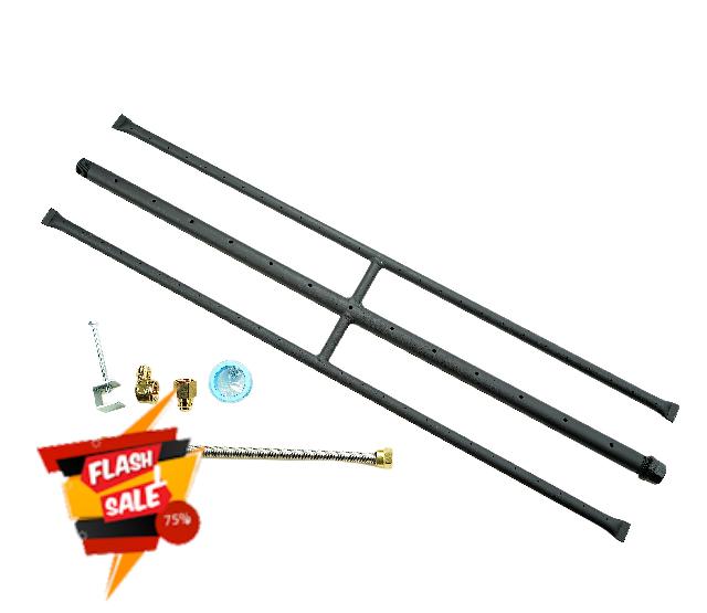 Americangaslogs Rectangular Gas Fire Pit and Fireplace H-Burner with 3 Pipes (28 Inch)