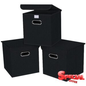 HEAYEEG Black Collapsible Cube Storage Bins with Lids