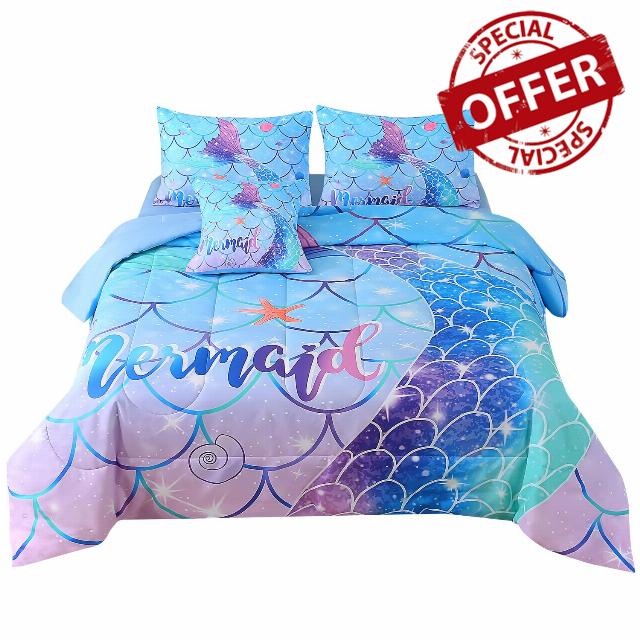 JQinHome Mermaid Comforter Set Full Size