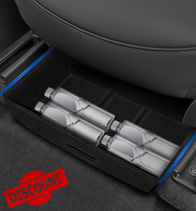BASWEY 2Pcs Under Seat Storage Box Organizer Compatible with Tesla Model Y Accessories 2023 2022 2021 Felt Underseat Hidden Storage Tray