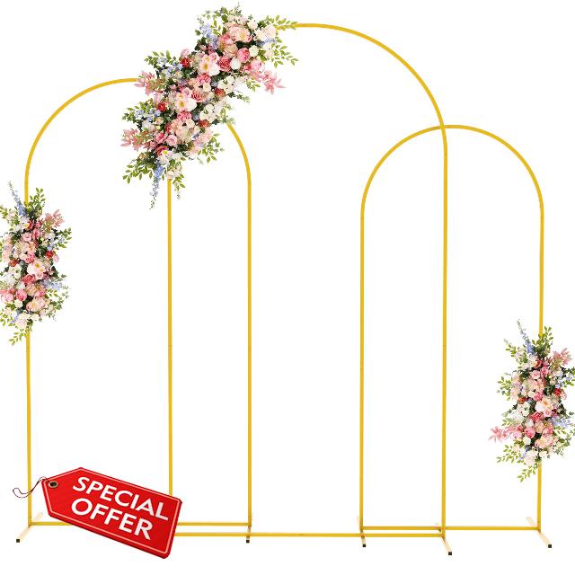 Fomcet Metal Arch Backdrop Stand Set of 3 Gold Wedding Arch Stand 7.2FT & 6.6FT & 6FT Arched Backdrop Frame for Birthday Party Baby Shower Graduation Ceremony Decoration