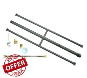 Americangaslogs Rectangular Gas Fire Pit and Fireplace H-Burner with 3 Pipes (22 Inch)