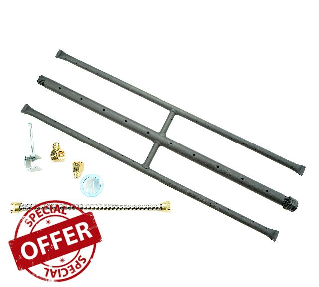 Americangaslogs Rectangular Gas Fire Pit and Fireplace H-Burner with 3 Pipes (22 Inch)