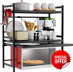 TIDYWISE Kitchen Microwave Stand with Storage - 16"-24" Adjustable Width