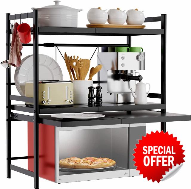 TIDYWISE Kitchen Microwave Stand with Storage - 16"-24" Adjustable Width