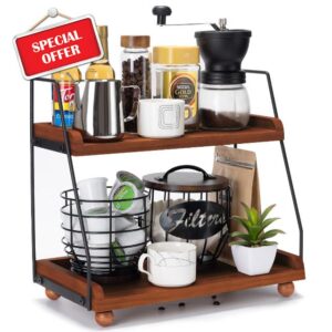 Youngcafe 2 Tier Coffee Station Organizer With Drawer Coffee Bar Organizer