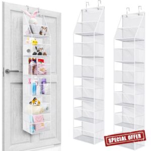 Berlune 2 Pcs 6-Shelf Over The Door Organizer with Clear Pocket Over The Door Hanging Pantry Organizer Nursery Shelves Wall Mount Hanging Organizer for Nursery Bathroom Sundries Closet Bedroom Toys