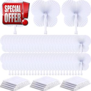 Chuangdi 150 Pcs Wedding Paper Folding Fans Bulk Butterfly Shaped Paper Fans Decorative Handheld Fans with Plastic Handle White Paper Fans for DIY Wedding Birthday Bridal Shower Guests Gifts Favor