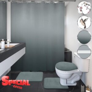 DECOLURE Elegant Bathroom Sets with Shower Curtain and Rugs 4PCS - Thick & Waterproof Shower Curtain Sets with Rugs